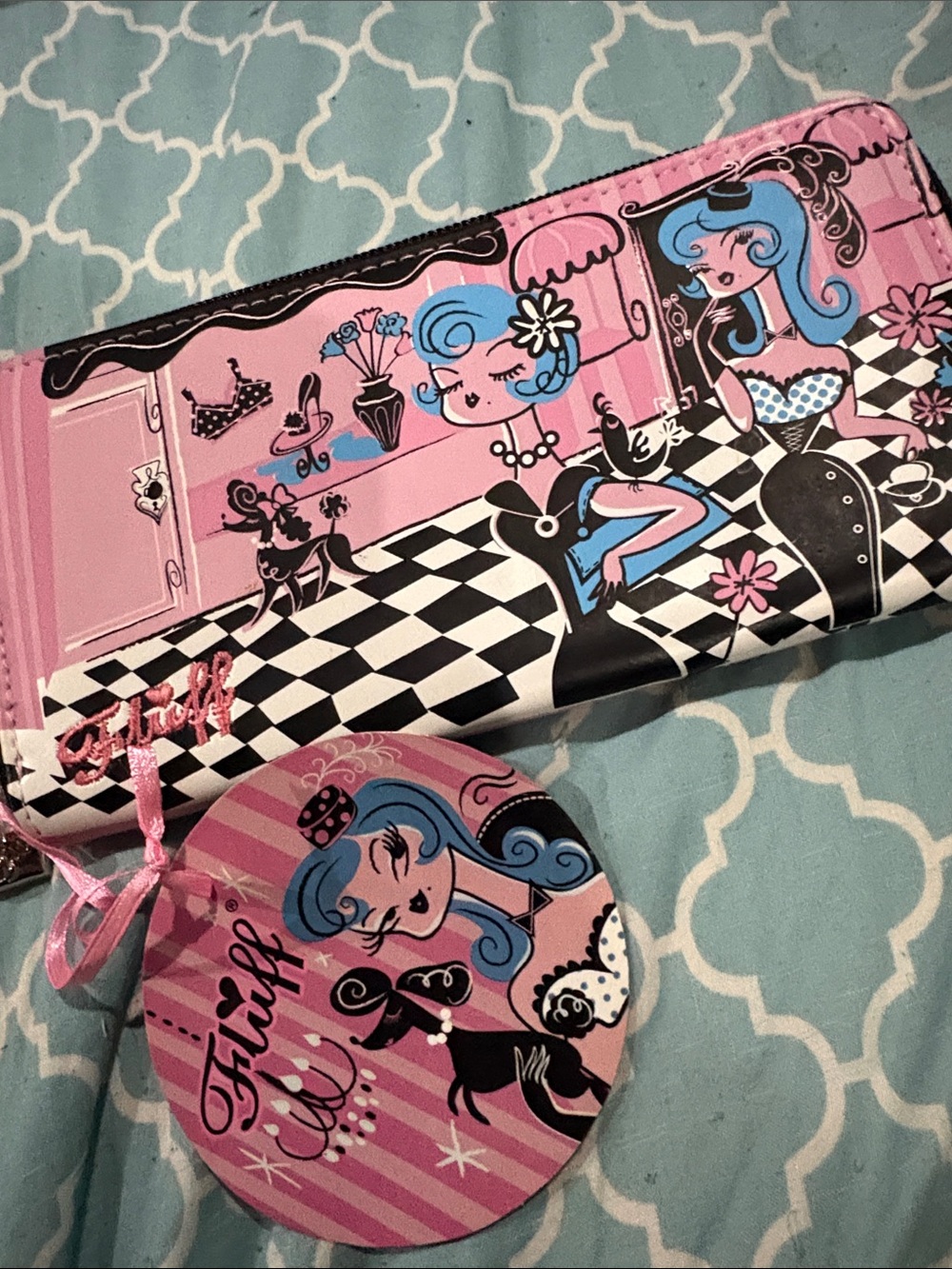 MISS FLUFF Pink Retro Girl Printed Wallet